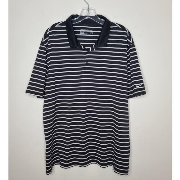 Nike Golf Dri Fit black white striped short sleeve polo shirt - XL - Picture 1 of 4